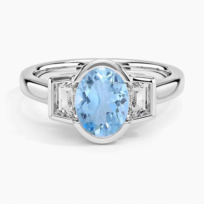 Aquamarine Seamless Trapezoid Three Stone Diamond Ring (1/2 Ct. Tw.) in 18K White Gold