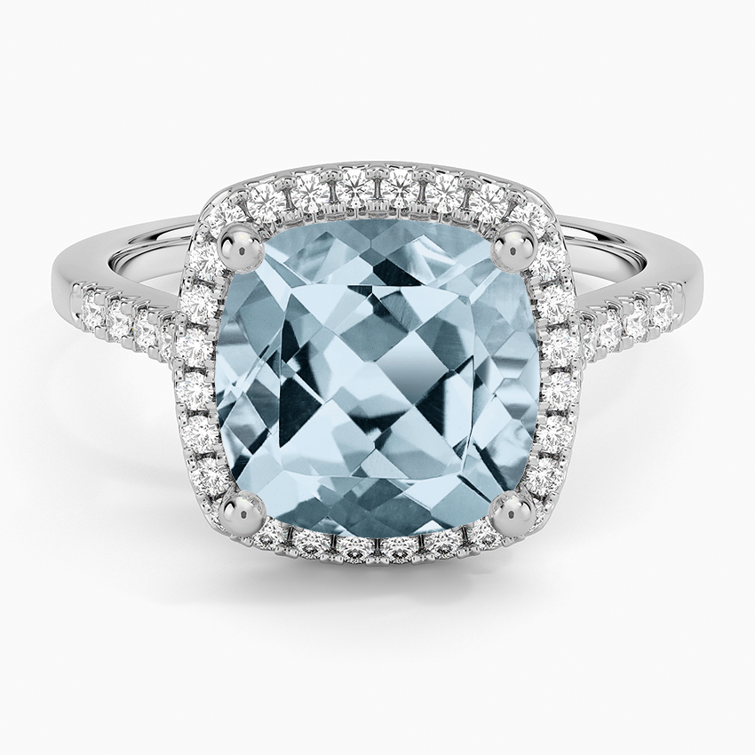 Aquamarine Odessa Halo Diamond Ring (1/5 ct. tw.)
