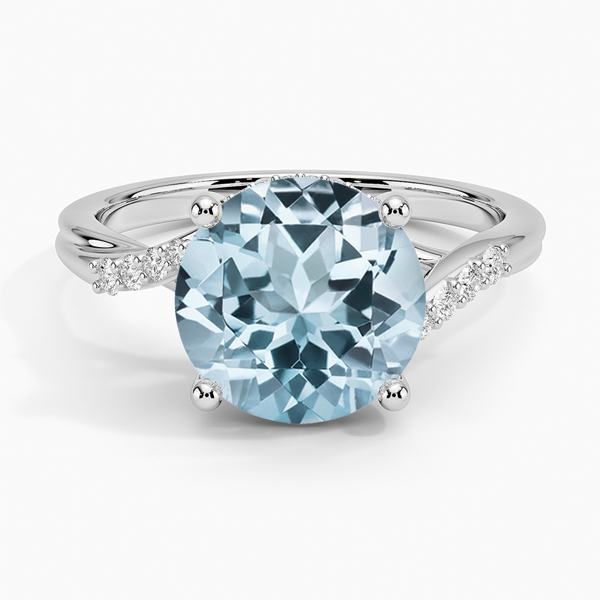 Aquamarine Chamise Hidden Halo Diamond Ring in 14K White Gold