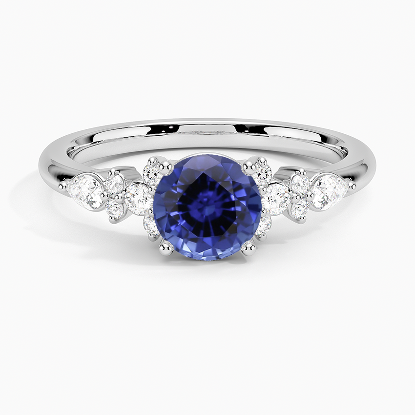 Sapphire Rosette Diamond Ring in 18K White Gold