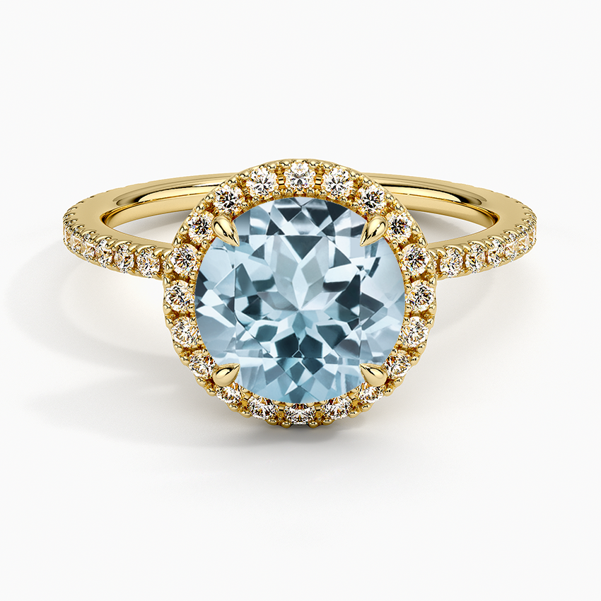 Aquamarine Waverly Halo Diamond Ring (1/2 ct. tw.) in 18K Yellow Gold