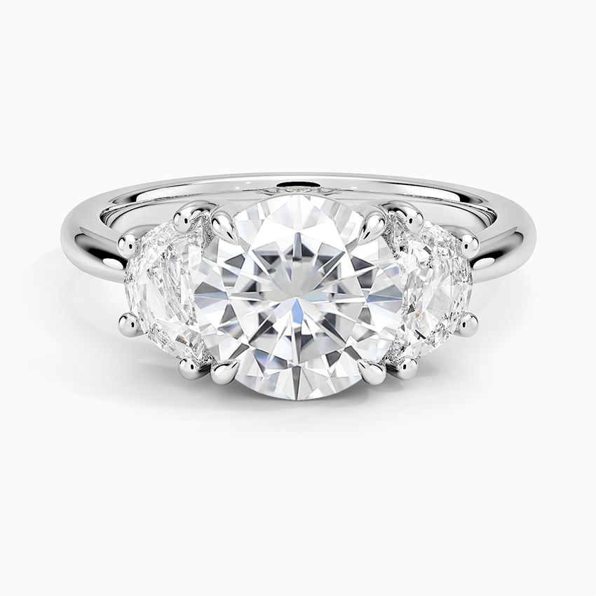 Moissanite Half Moon Three Stone Diamond Ring (1/2 ct. tw.) in 18K White Gold
