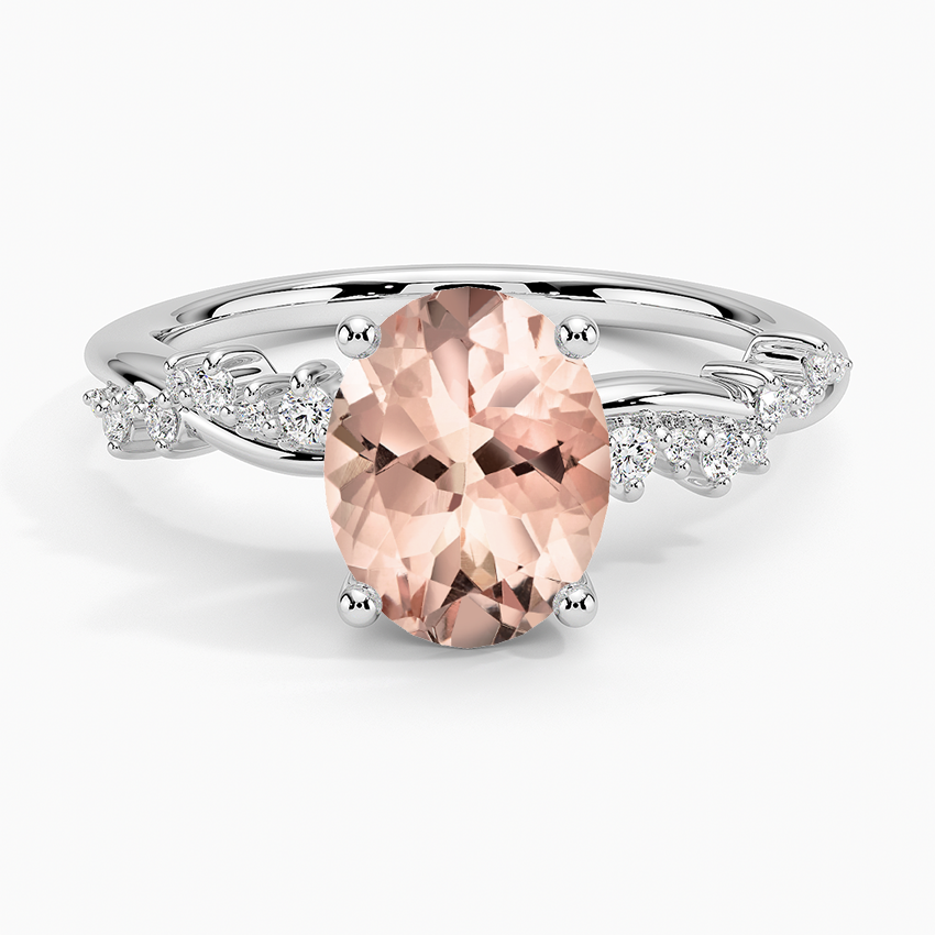 Morganite Pirouette Twist Diamond Ring in 18K White Gold