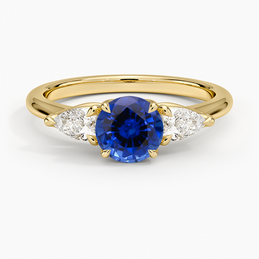 Sapphire Fleur Three Stone Diamond Ring in 18K Yellow Gold