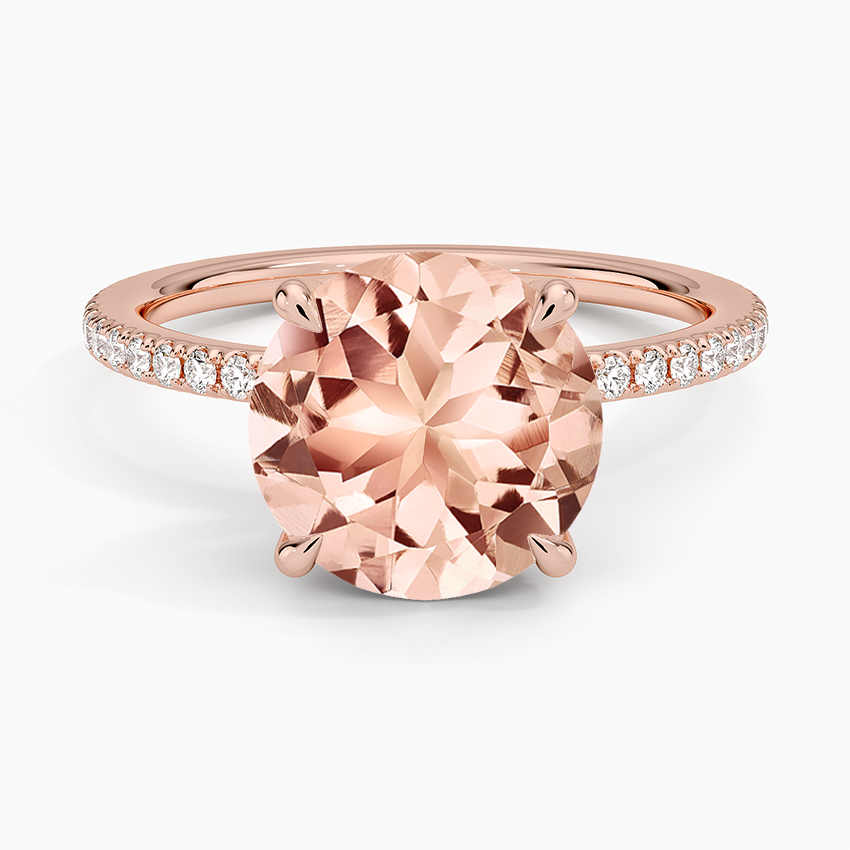Morganite Viviana Three-Quarter Coverage Diamond Ring in 14K Rose Gold