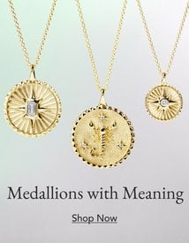 Gold diamond medallion necklaces.