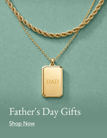 Gold chain necklace and engravable pendant, perfect pieces for Father's Day gifting.