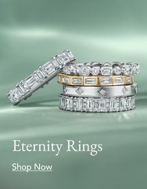 Stack of diamond eternity wedding rings.