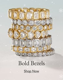 Stack of bezel diamond wedding rings.