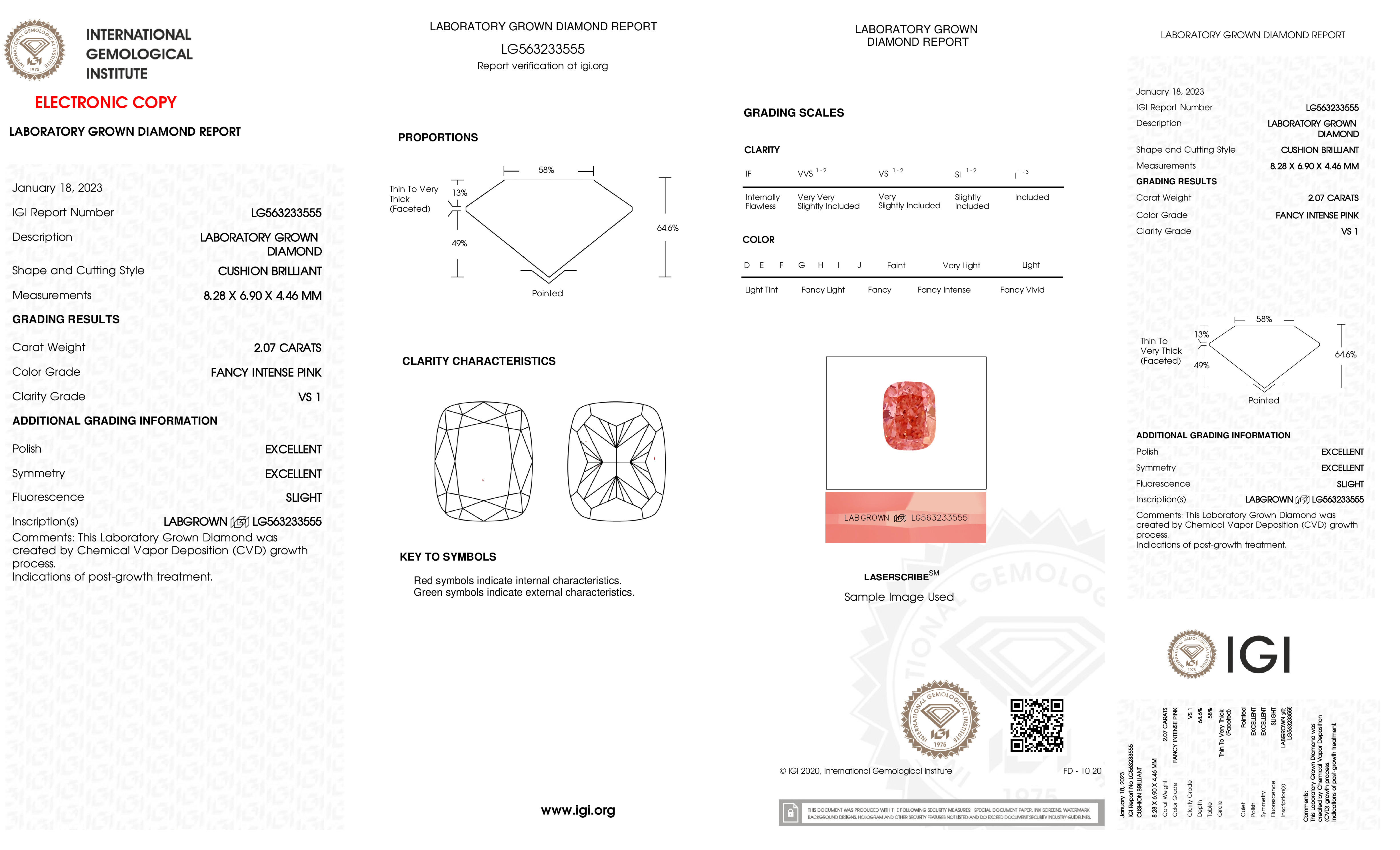 2.07 Ct. Fancy Intense Pink Cushion Lab Grown Diamond