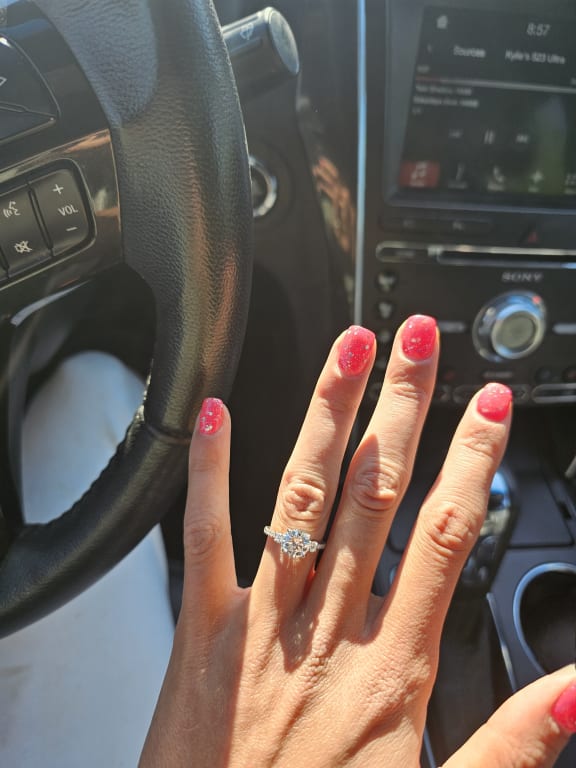 Oval diamond ring on hand