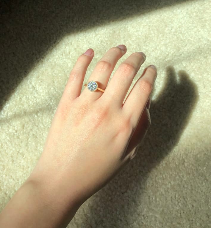 Oval diamond ring on hand