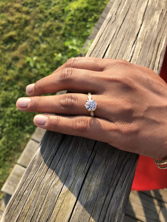 Oval diamond ring on hand