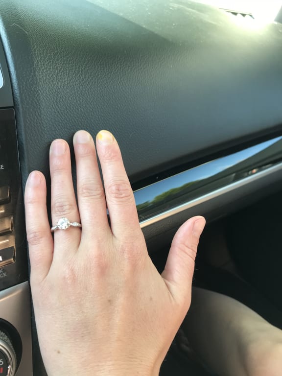 Oval diamond ring on hand