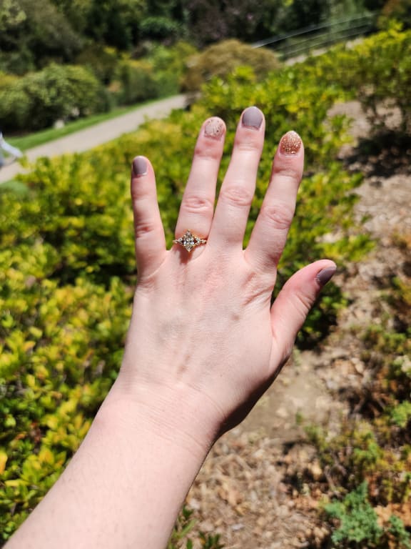 Oval diamond ring on hand
