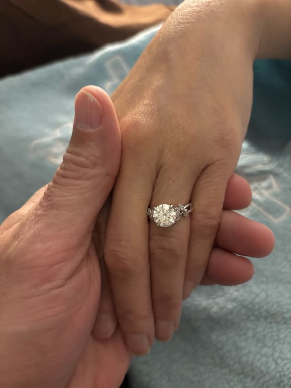Oval diamond ring on hand