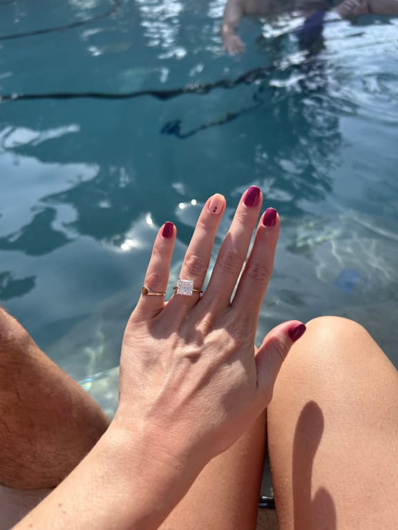 Oval diamond ring on hand