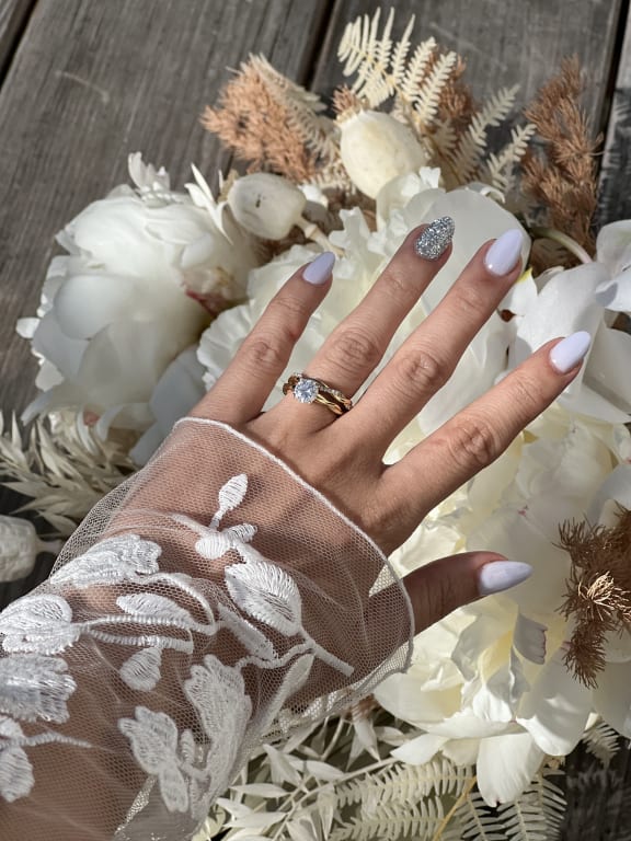 Oval diamond ring on hand