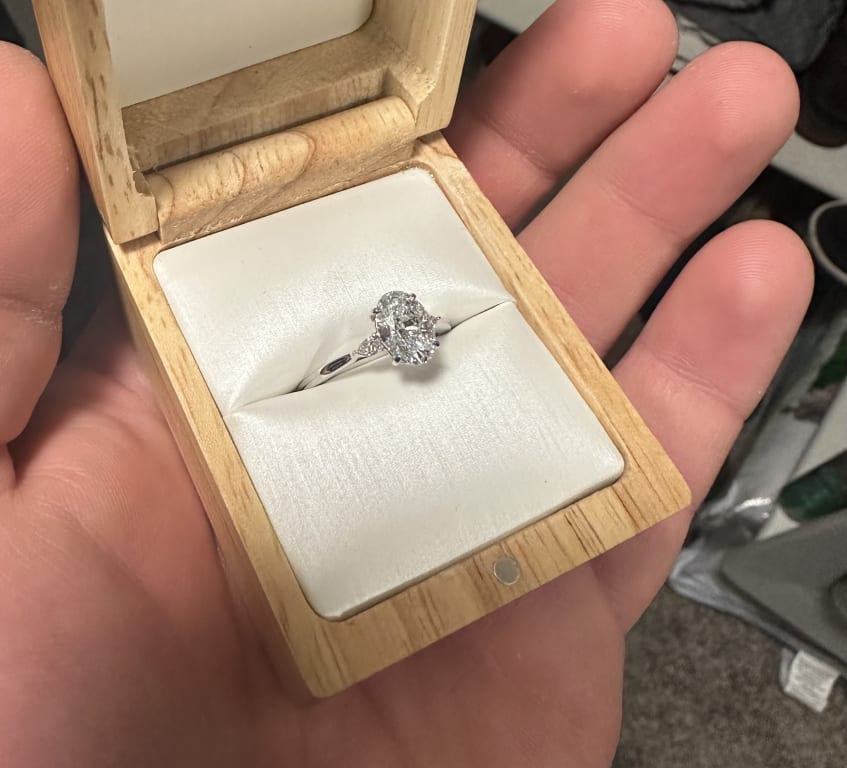 Oval diamond ring on hand