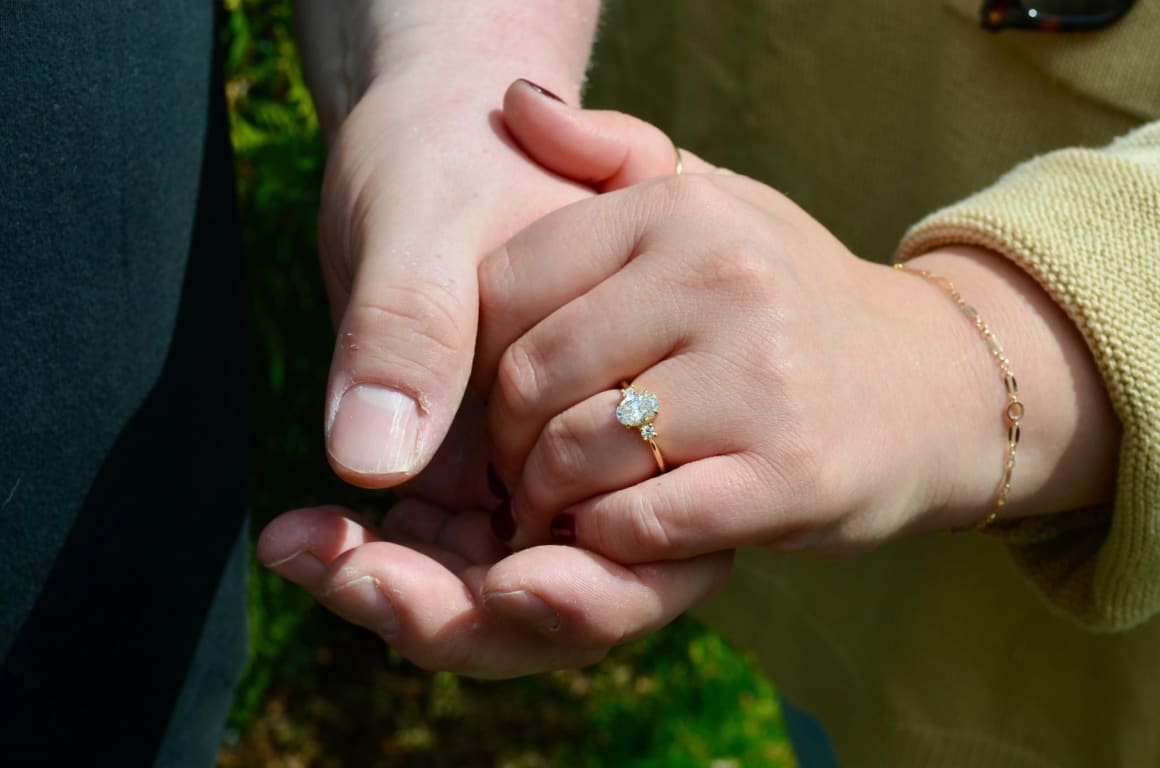 Oval diamond ring on hand