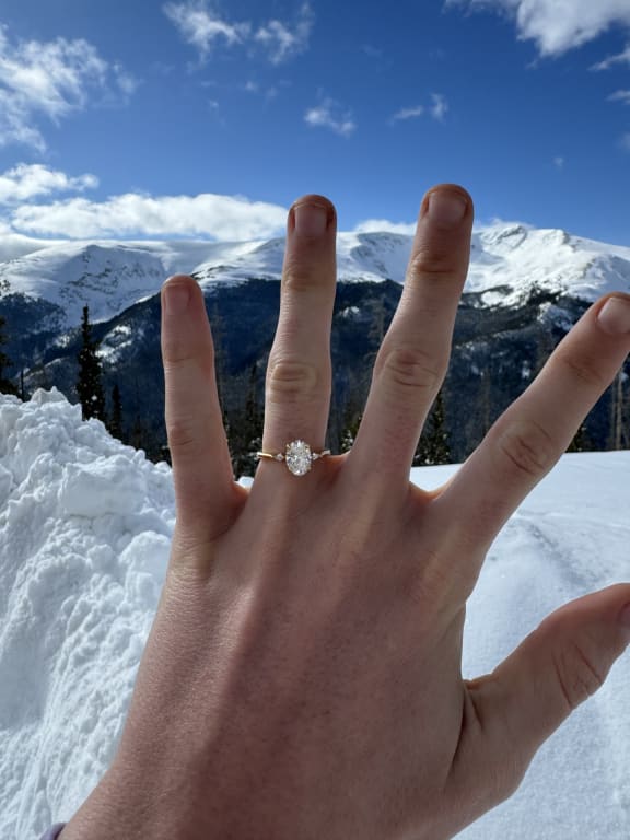 Oval diamond ring on hand