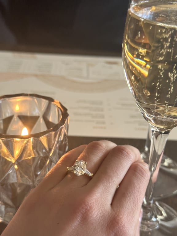 Oval diamond ring on hand