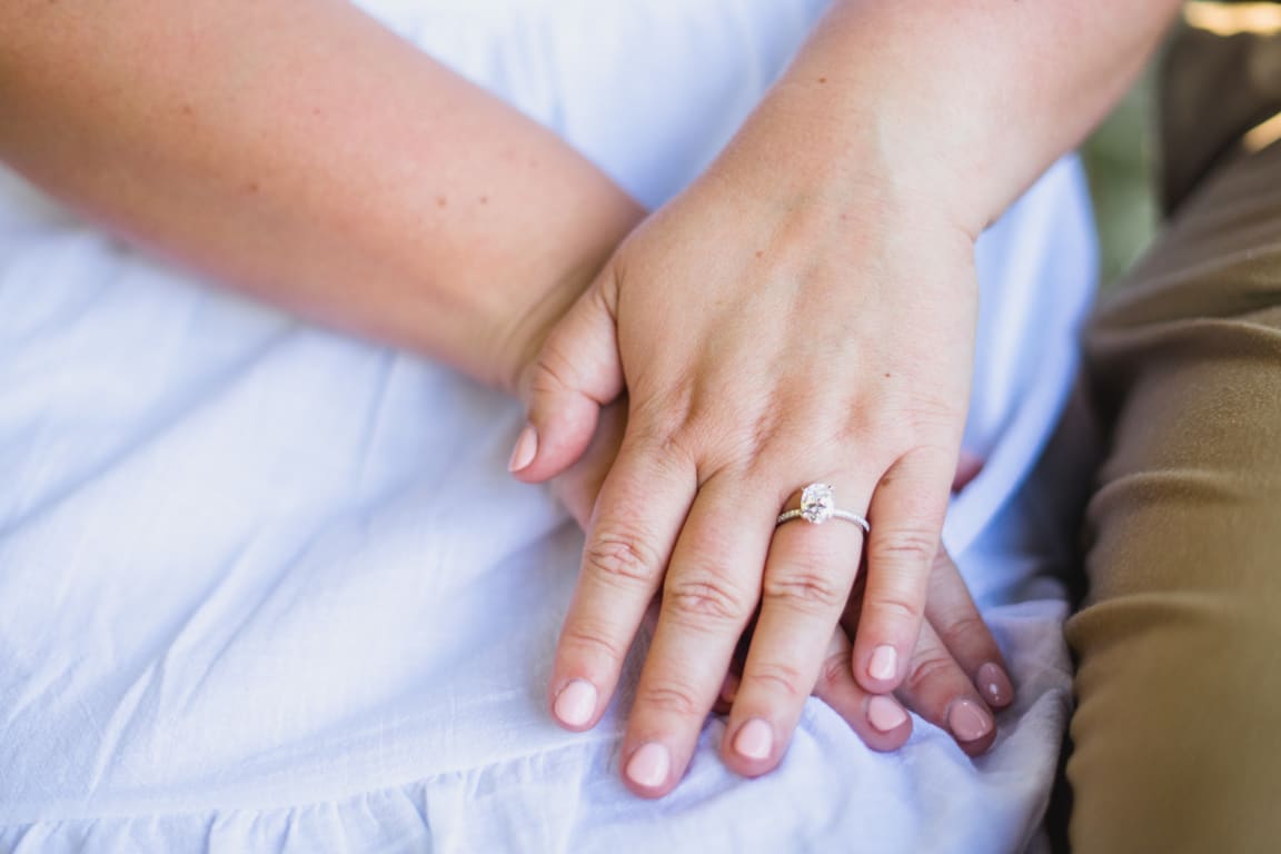 Oval diamond ring on hand