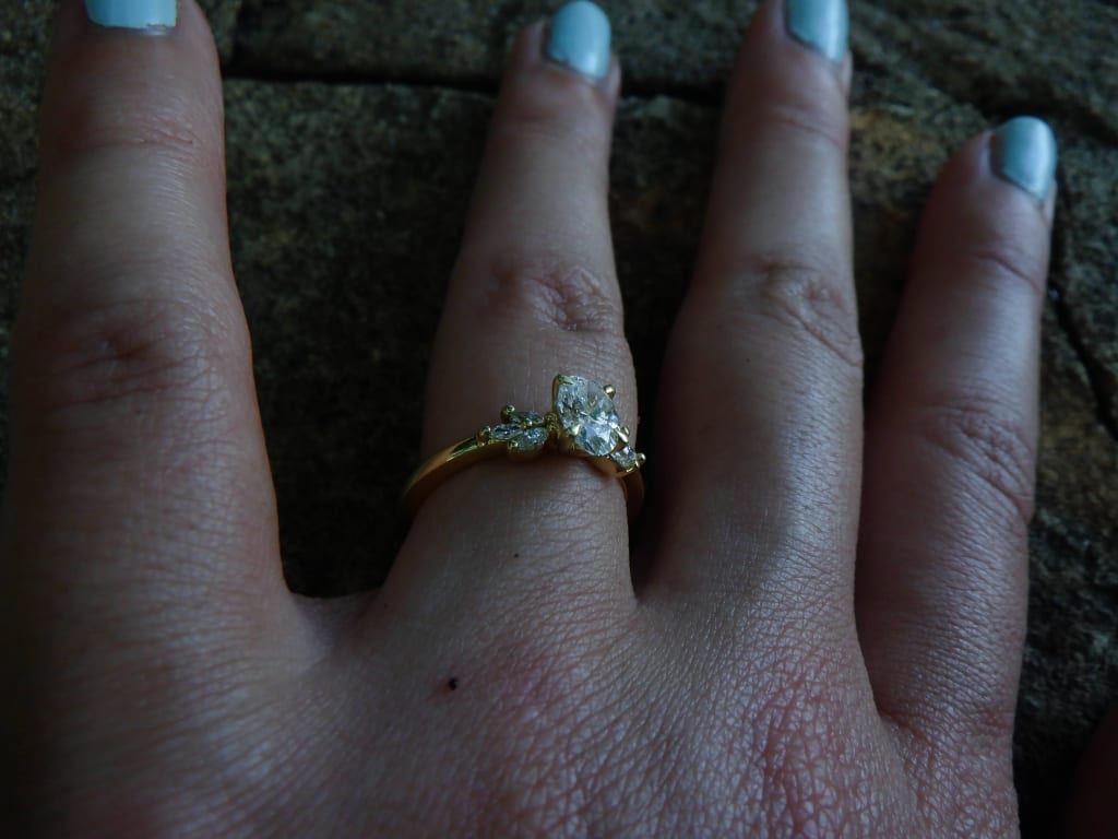 Oval diamond ring on hand
