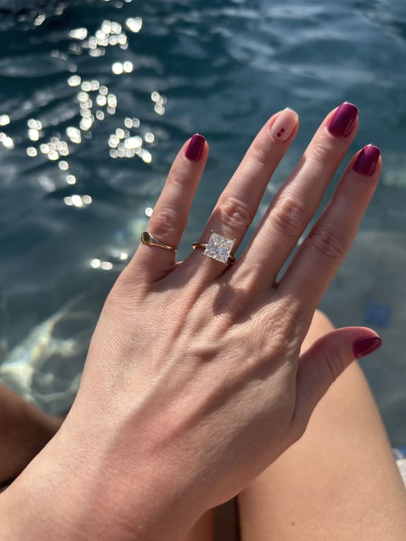 Oval diamond ring on hand