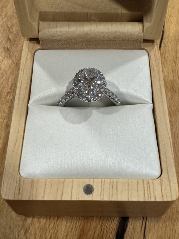 Oval diamond ring on hand