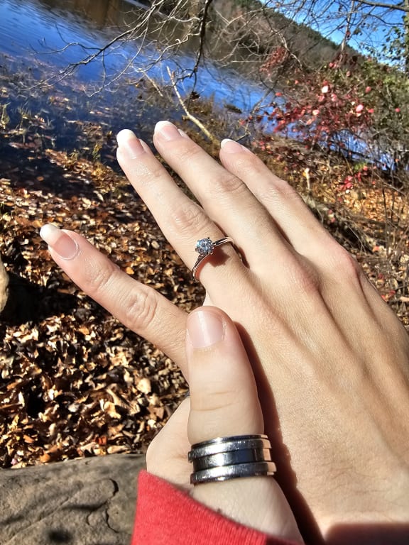 Oval diamond ring on hand