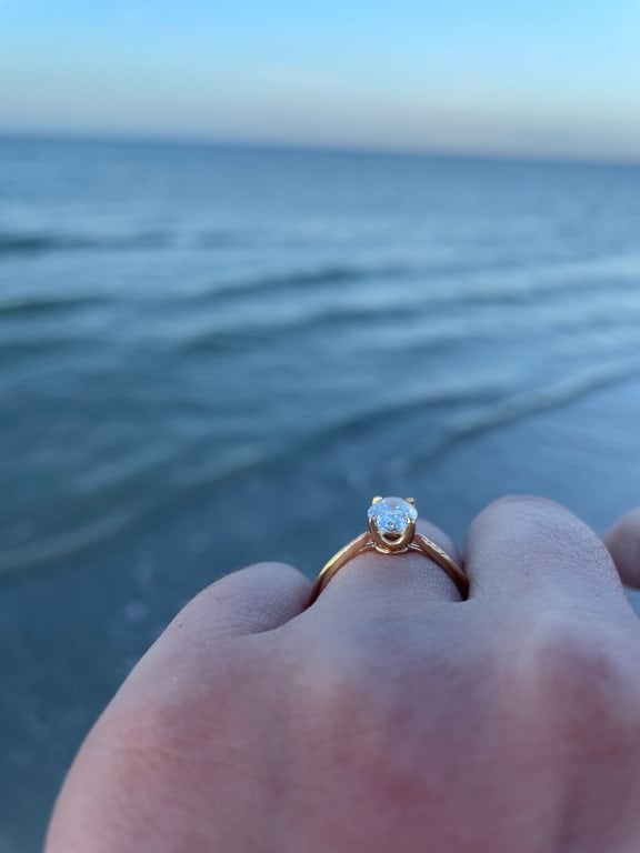 Oval diamond ring on hand