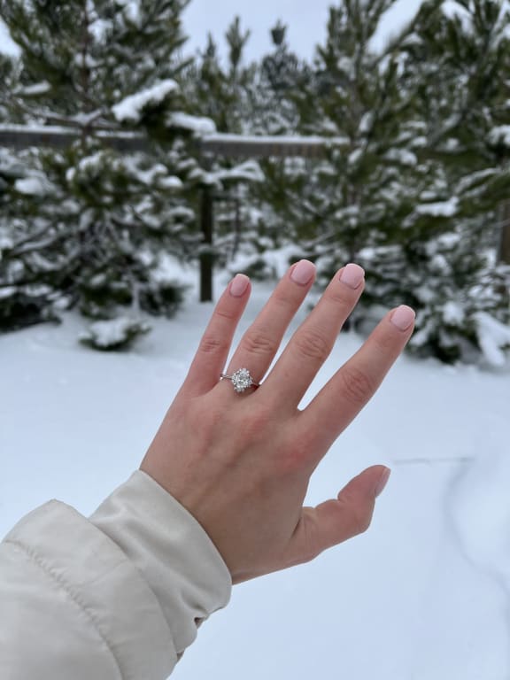Oval diamond ring on hand