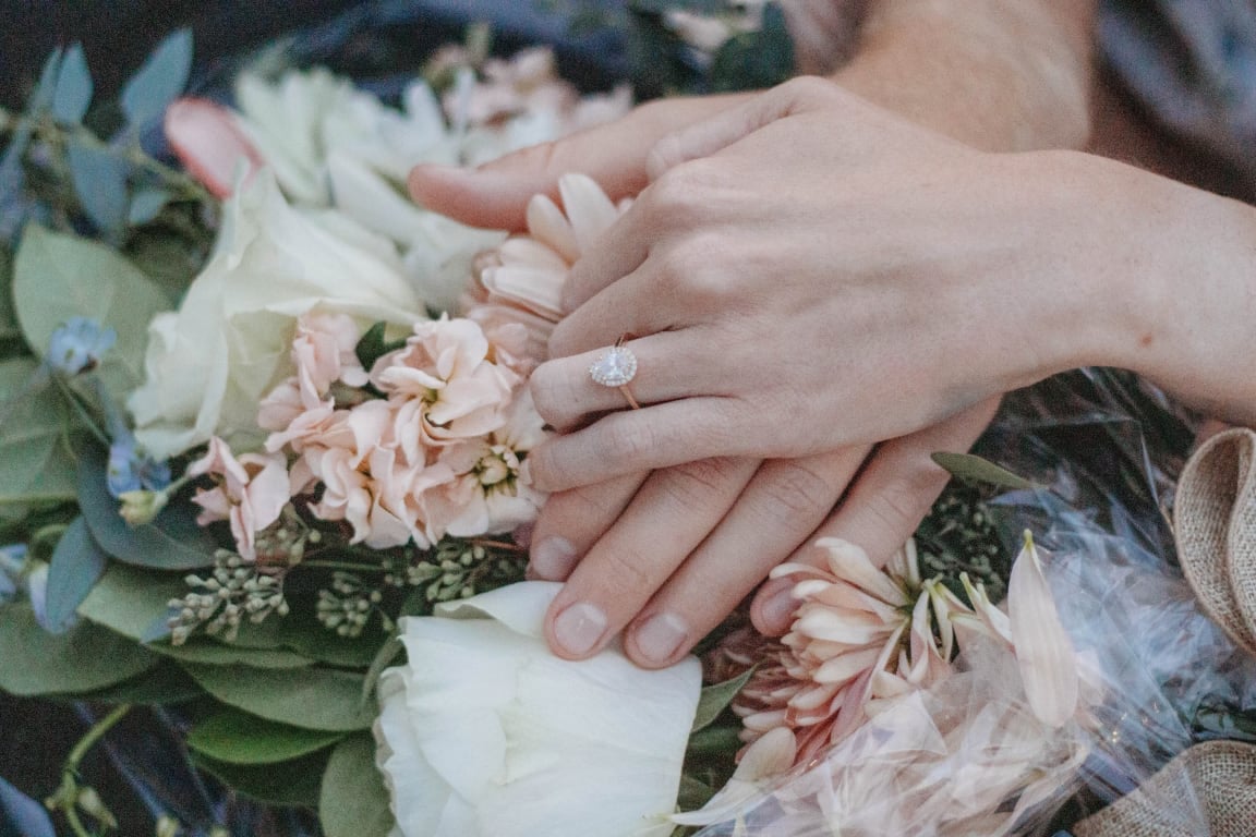 Oval diamond ring on hand