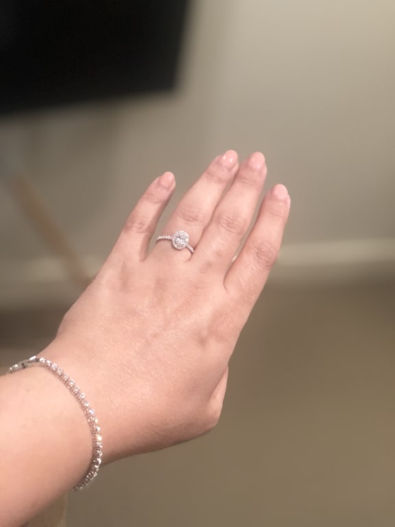 Oval diamond ring on hand