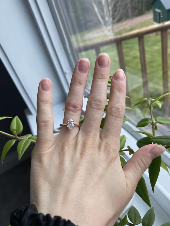 Oval diamond ring on hand
