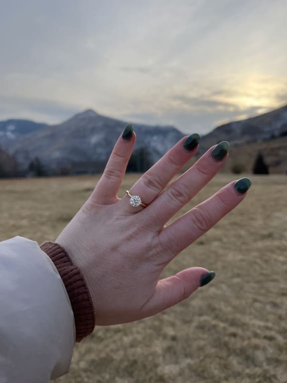 Oval diamond ring on hand