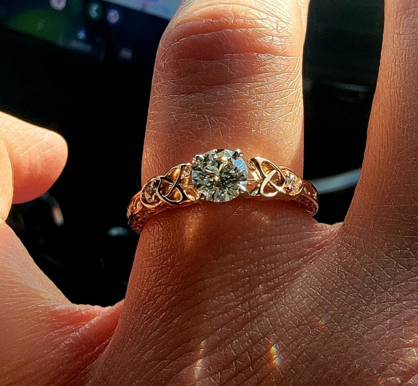 Oval diamond ring on hand
