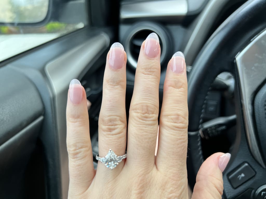 Oval diamond ring on hand
