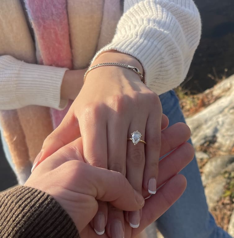 Oval diamond ring on hand
