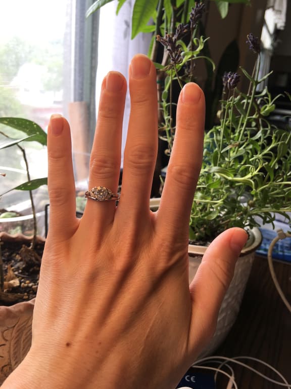 Oval diamond ring on hand
