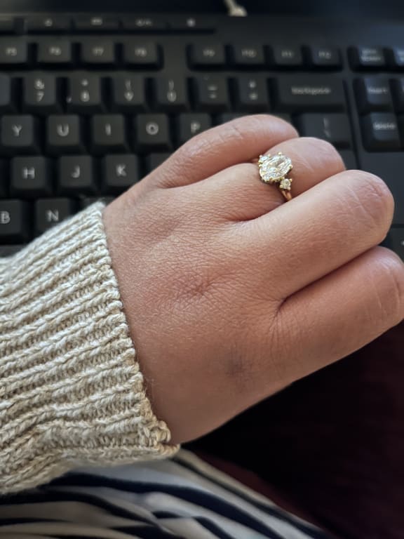 Oval diamond ring on hand