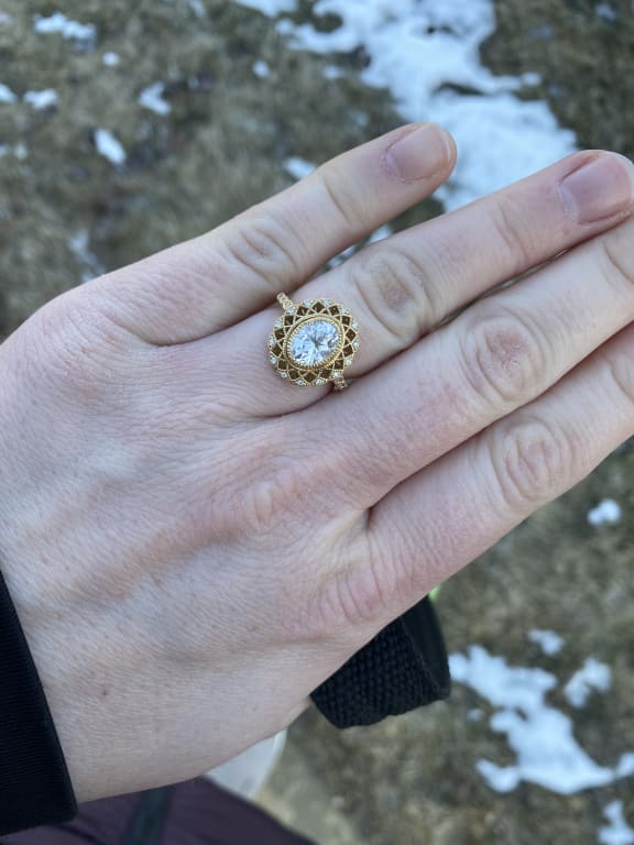 Oval diamond ring on hand