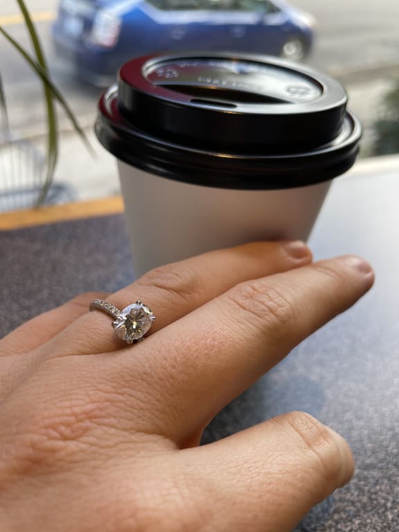 Oval diamond ring on hand