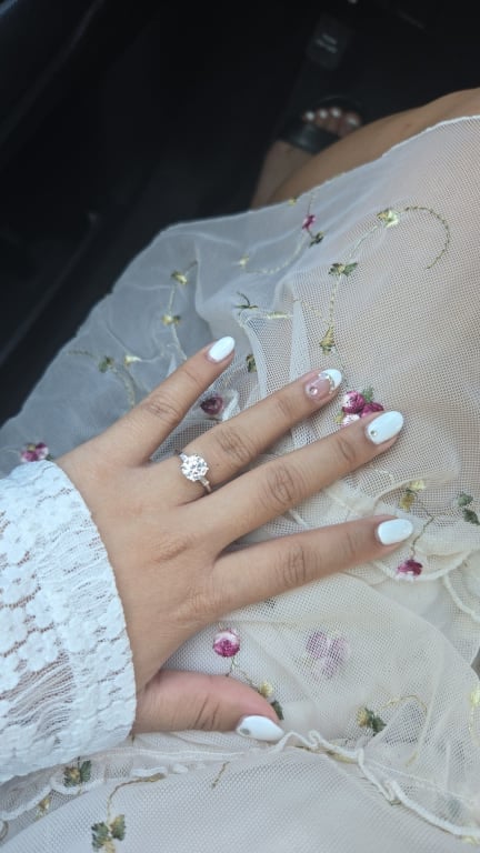 Oval diamond ring on hand