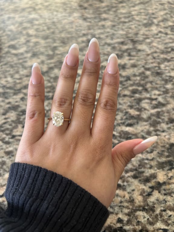 Oval diamond ring on hand