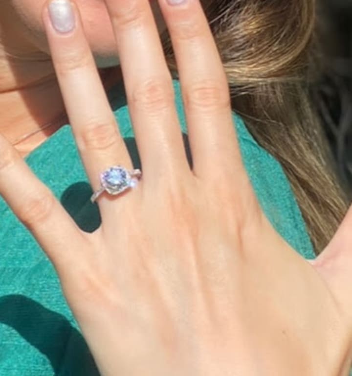 Oval diamond ring on hand