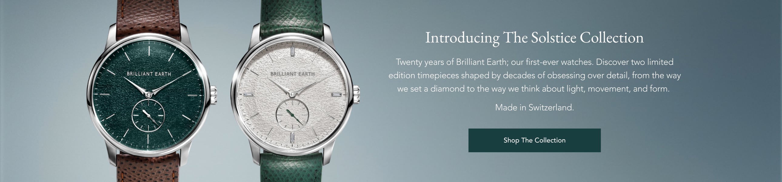 Two stainless steel watches from Brilliant Earth's Solstice Collection.