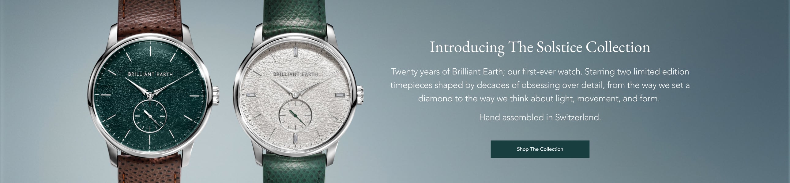 Two stainless steel watches from Brilliant Earth's Solstice Collection.