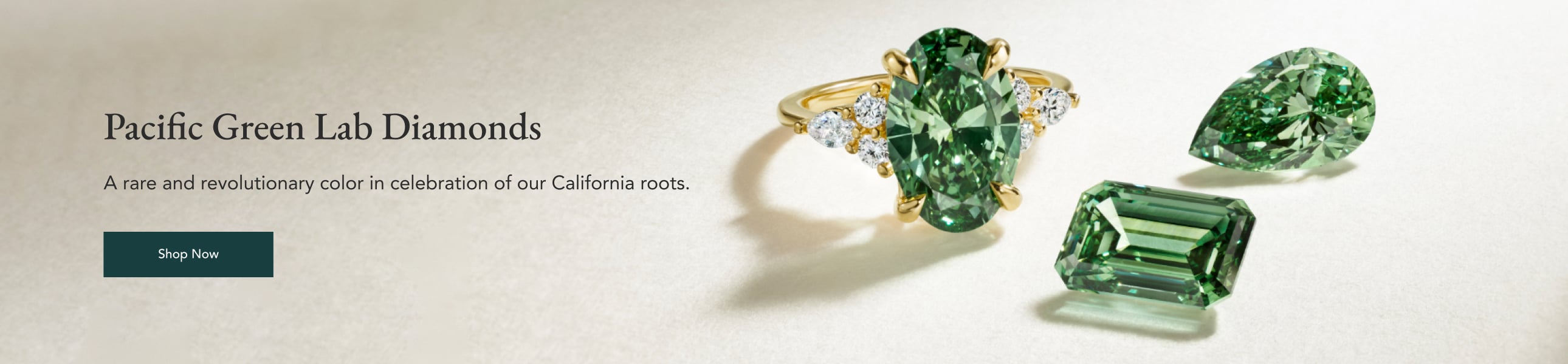Loose Pacific Green lab diamonds and Pacific Green lab diamond engagement ring.